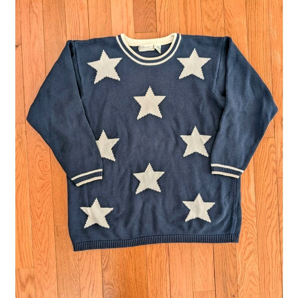 Vintage Cotton Knit Star Cardigan Sweater Coastal Grandma Boho Vibes Size 1 Med